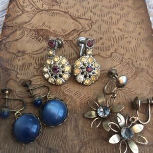 Elegant Gold and Blue Vintage Earrings Set